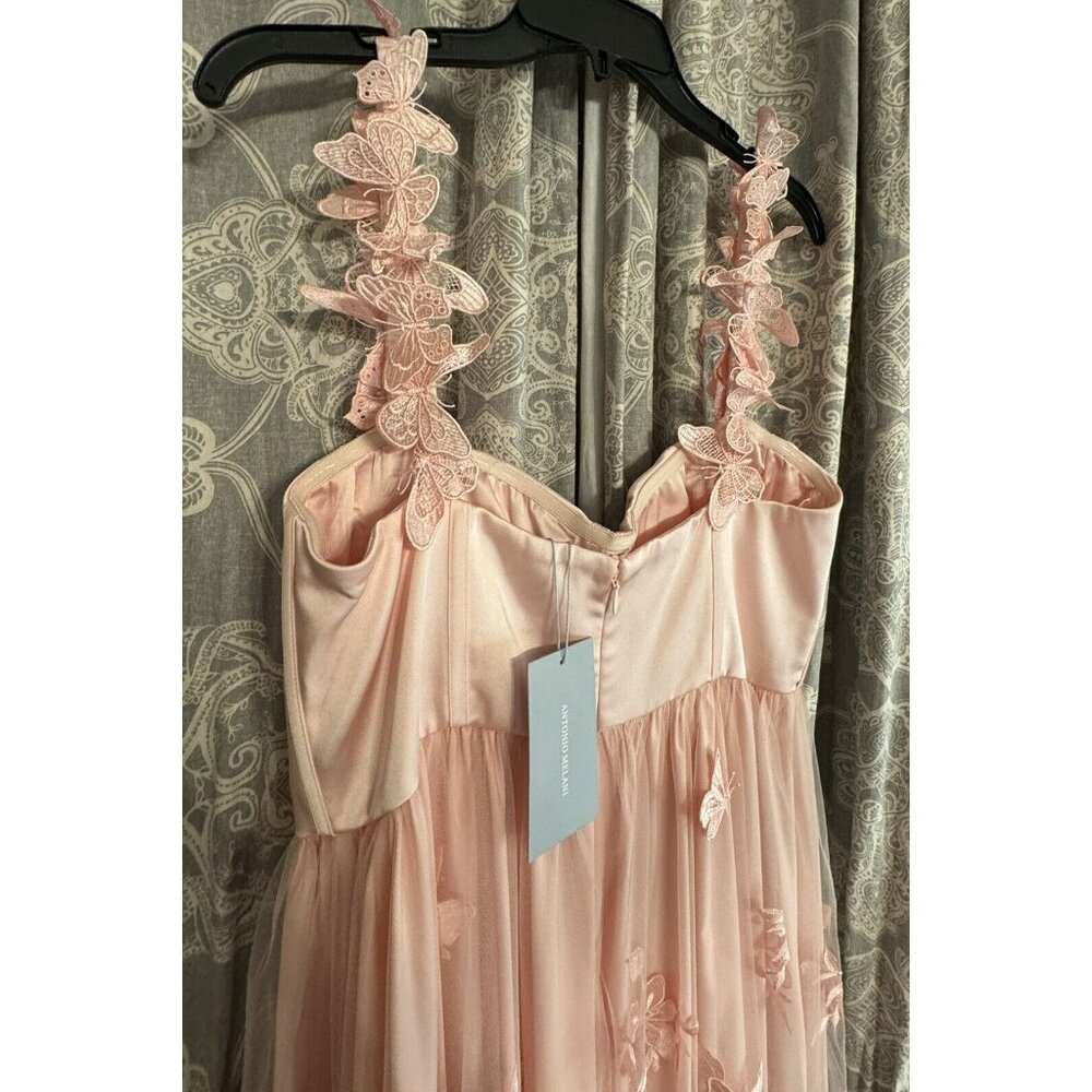 Antonio Melani Mely Satin Embroidered Tulle Dress 3D Butterflies Size 12 - Picture 5 of 14